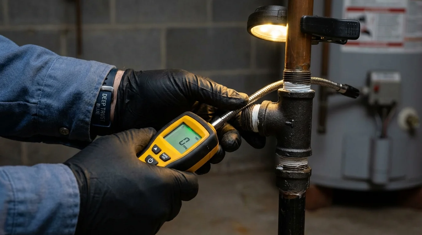 Gas leak detection with electronic sniffer by Johns Plumbing LLC in Ola