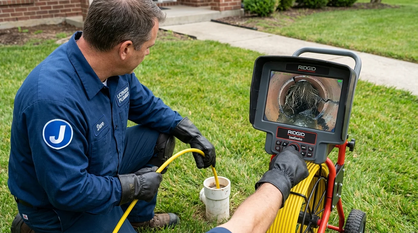 Sewer camera inspection being performed by Johns Plumbing LLC in Ola