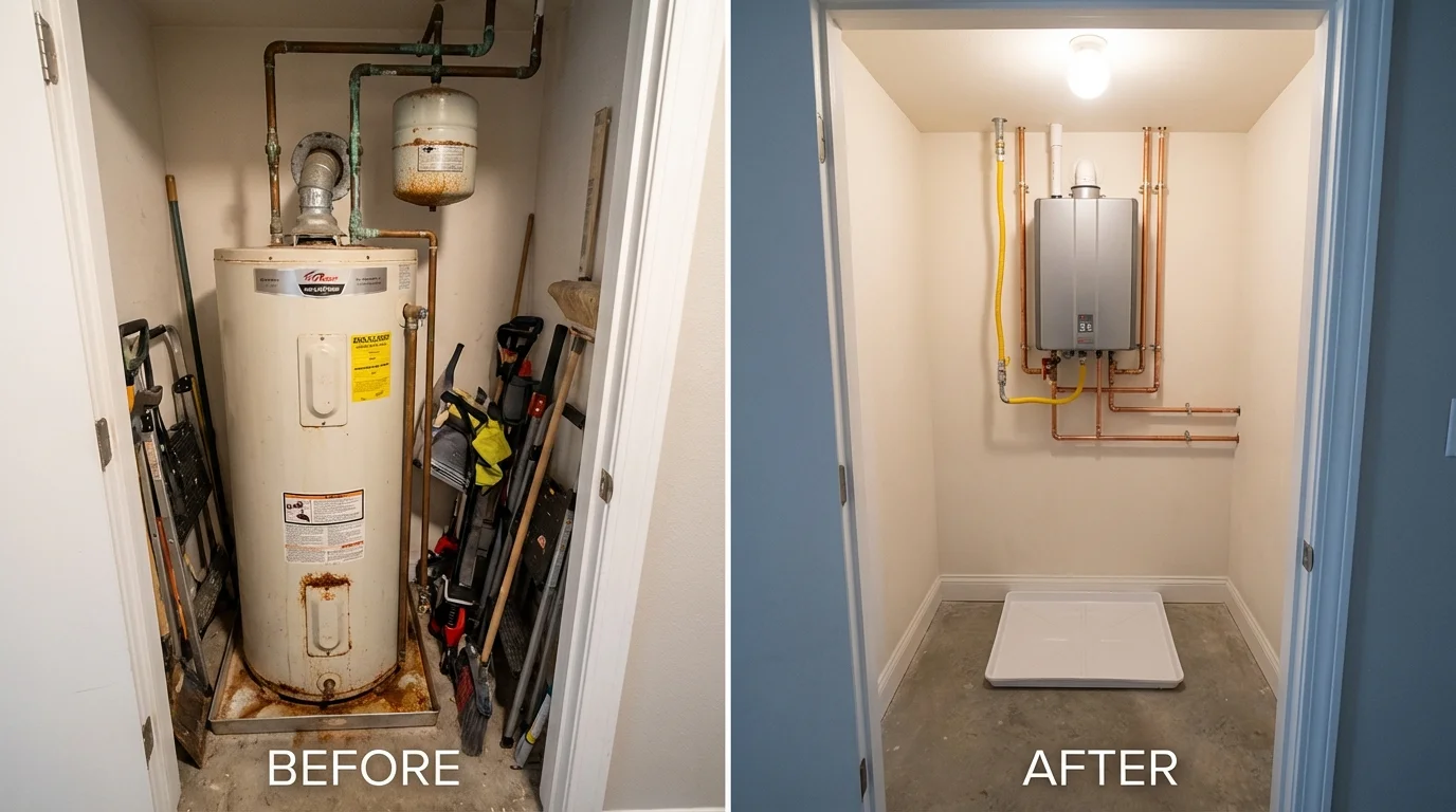 Tank water heater versus wall-mounted tankless unit comparison for Ola, AR homeowners