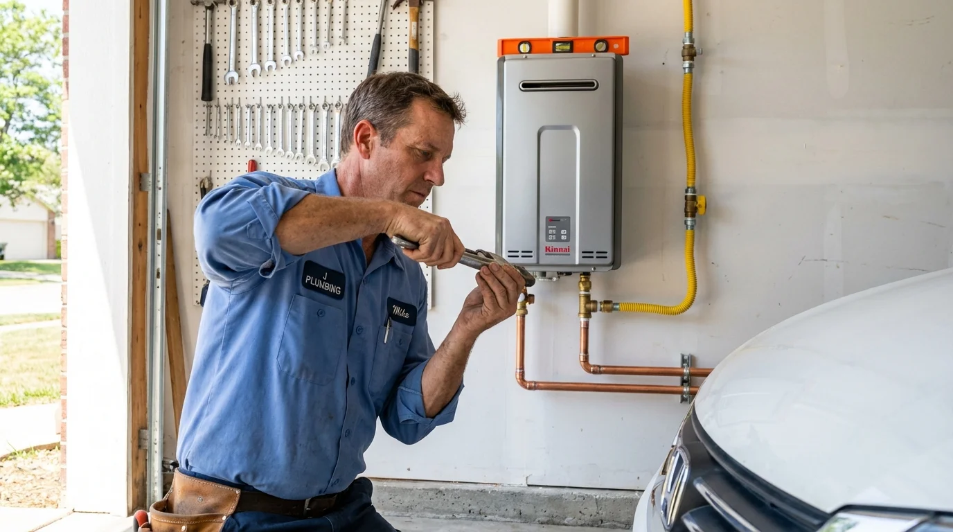 Tankless water heater installation by a Johns Plumbing LLC plumber in Ola